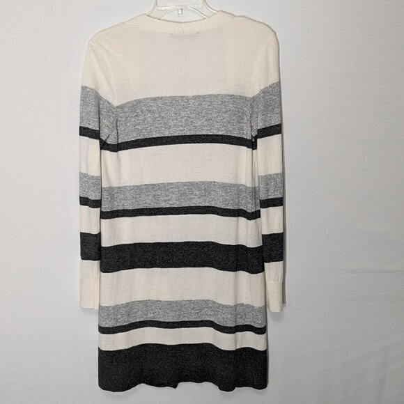 Women's "LOFT" Cream & Gray Striped, Lightweight, Long Open Cardigan; Size S - Picture 3 of 5